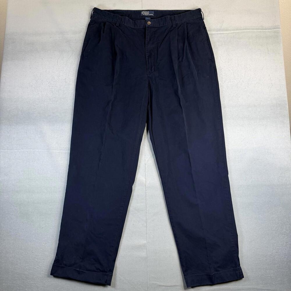 VTG Polo Ralph Lauren Pleated Pants Mens 38x32* Navy Hammond Chino Cuffed 90s